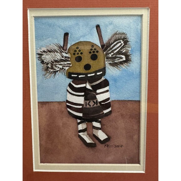 Hopi Susopa Racer Kachina Watercolor Artist Signed By Karen Knorowski 2017 Az - Picture 2 of 5